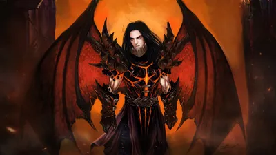 Dark Fantasy Demon Like Fantasy Wallpaper 4K 1920x1080 A, Dark, Fantasy, Scene, Featuring, Demon-like, Character, Imposing, Wings, Intricate, Armor, Inspired, Brown, Orange, Red, Ultrawide, Full HD