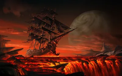 Fantasy Sailing Ship Navigating Fiery Fantasy Wallpaper 4K 1920x1200 A, Fantasy, Hd, Desktop, Wallpaper, Featuring, Sailing, Ship, Navigating, Fiery, Landscape, Large, Brown, Ultrawide, Full HD