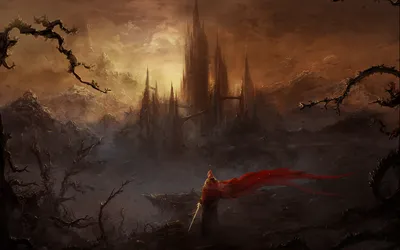 Fantasy Landscape Lone Fantasy Wallpaper 4K 1920x1200 Hd, Wallpaper, Of, A, Fantasy, Landscape, Featuring, Lone, Figure, Red, Cape, Sword, Brown, Gray, Ultrawide, Full HD