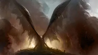 Dark Ominous Figure Large Wings Black/Dark Wallpaper 4K 1920x1080 A, Striking, Hd, Wallpaper, Featuring, Dark, Ominous, Figure, Large, Wings, Surrounded, Swirling, Gray, Ultrawide, Full HD