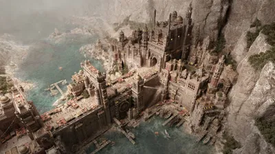 Detailed Fantasy City Fantasy Wallpaper 4K 3840x2152 Hd, Pc, Desktop, Wallpaper, Showing, A, Detailed, Fantasy, City, Built, Into, Rocky, Gray, Ultrawide, 4k
