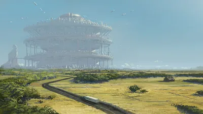 Sprawling Sci City World Wallpaper 4K 1920x1080 A, Sprawling, Sci-fi, City, With, Massive, Circular, Structure, Rising, Above, Green, Fields, Gray, Ultrawide, Full HD