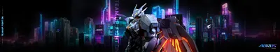 Sleek Gigabyte Wallpaper Technology Wallpaper 4K 11520x2160 4k, Ultra, Hd, Pc, Wallpaper, Gigabyte, Aorus-themed, Futuristic, Armored, Mech, Glowing, Orange, Green, Pink, Gray, Ultrawide