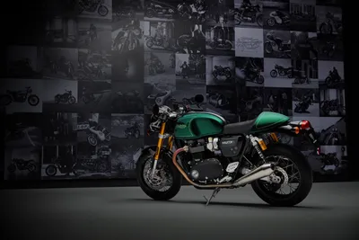 Triumph Thruxton Final Cars Wallpaper 4K 8510x5674 The, Triumph, Thruxton, Final, Edition, Showcased, In, A, Striking, Green, Hue, Stands, Gray, Landscape, 4k