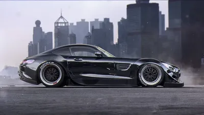 Dreamy Sleek Wallpaper Cars Wallpaper 4K 1920x1080 Sleek, Black, Mercedes-amg, Gt, Sports, Car, Parked, With, City, Skyline, Backdrop, Captured, White, Ultrawide, Full HD