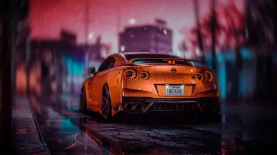 Misty Orange Wallpaper Cars Wallpaper 4K 3840x2160 Rear, View, Of, An, Orange, Nissan, Gt-r, On, Wet, Neon, Streets, Need, Gray, Ultrawide, 4k