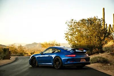 Blue Gt3 Sports Car Desert Cars Wallpaper 4K 4096x2731 A, Blue, Porsche, 911, Gt3, Sports, Car, Parked, Desert, Road, Surrounded, Cacti, White, Landscape, 4k