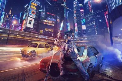 Cyberpunk Cityscape Futuristic Buildings Glowing World Wallpaper 4K 3840x2560 A, Cyberpunk, Cityscape, With, Futuristic, Buildings, And, Glowing, Neon, Lights, Featuring, Person, Gray, Brown, Landscape, 4k