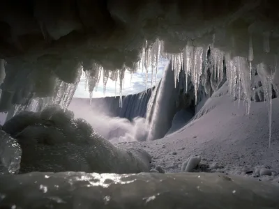 Winter Waterfall Seen Inside Wallpaper 4K, Nature category