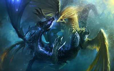 Dreamy Fantasy Wallpaper Fantasy Wallpaper 4K 2560x1600 Hd, Fantasy, Wallpaper, Depicting, A, Dramatic, Battle, Between, Dark, Blue, Dragon), Golden, Gray, Ultrawide, QHD