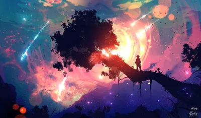 Misty Fantasy Wallpaper Nature Wallpaper 4K 2246x1312 A, Fantasy-themed, Hd, Desktop, Wallpaper, Depicting, An, Anime-style, Silhouette, Person, Tree, Branch, Black, Ultrawide, Full HD