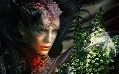 Serene Definition Wallpaper Fantasy Wallpaper 4K 1920x1200 A, High-definition, Fantasy, Wallpaper, Featuring, Woman, With, Dragon-like, Appearance, Long, Dark, Hair, Gray, Brown, Ultrawide, Full HD