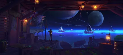 Fantasy Depicting Dock Space Wallpaper 4K 3840x1728 Hd, Wallpaper, Of, A, Fantasy, Scene, Depicting, Dock, Glowing, Ships, Water, Under, Brown, Ultrawide, 4k