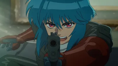 Blue Haired Cyborg Abstract Wallpaper 4K 1920x1080 Blue-haired, Cyborg, Aims, A, Handgun, With, Fierce, Glare, Anime, Desktop, Ghost, Shell, Brown, Gray, Ultrawide, Full HD