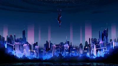 Bold Anime Wallpaper Space Wallpaper 4K 1920x1080 Anime-style, Cityscape, At, Night, With, Neon, Lights, And, Figure, Falling, Through, Starry, Brown, Ultrawide, Full HD