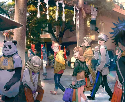 Radiant Characters Wallpaper Abstract Wallpaper 4K 2337x1919 Hd, Desktop, Wallpaper:, Featuring, Characters, From, The, Anime, Jujutsu, Kaisen, Set, Vibrant, Gray, Square, Full HD
