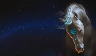 Fantasy Mystical Horse Glowing Blue Wallpaper 4K, Space category