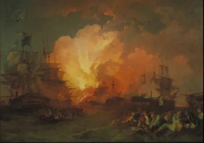 Epic Artistic Wallpaper Abstract Wallpaper 4K 2209x1553 Artistic, Painting, Depicting, A, Dramatic, Naval, Battle, With, Ships, Fiery, Explosion, Rendered, Brown, Purple, Orange, Landscape, Full HD