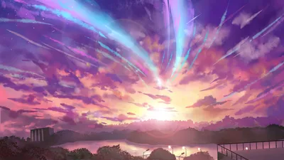 Bold Anime Wallpaper Nature Wallpaper 4K 1920x1080 Anime-style, Hd, Desktop, Wallpaper:, Featuring, A, Vibrant, Sky, Sunset, Dynamic, Streaks, Light, White, Gray, Brown, Ultrawide, Full HD