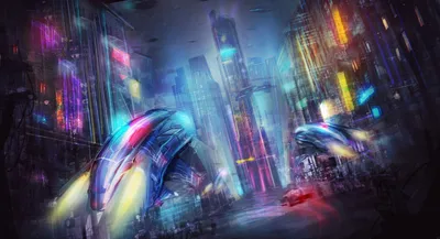 Futuristic Sci Cityscape Neon Lights Wallpaper 4K, World category