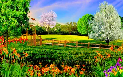 Colorful Spring Park Blooming Nature Wallpaper 4K 1920x1200 Hd, Wallpaper, Of, A, Colorful, Spring, Park, With, Blooming, Flowers, Green, Grass, Gray, Pink, Purple, Ultrawide, Full HD