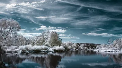 Vibrant Serene Wallpaper Nature Wallpaper 4K 2560x1440 A, Serene, Winter, Scene, With, Tranquil, Lake, Surrounded, Snow-covered, Trees, Under, Partly, Gray, Ultrawide, QHD
