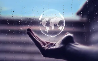 Vivid Hand Wallpaper Nature Wallpaper 4K 1920x1200 A, Hand, Holds, Translucent, Bubble, Depicting, World, Map, Set, Against, Blurred, Rainy, Gray, Pink, Ultrawide, Full HD