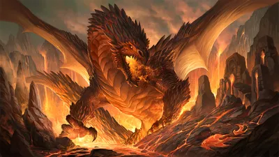 Epic Fantasy Wallpaper Fantasy Wallpaper 4K 1920x1080 Hd, Fantasy, Wallpaper, Featuring, An, Imposing, Dragon), In, Fiery, Landscape, Towering, Rock, Orange, Brown, Ultrawide, Full HD