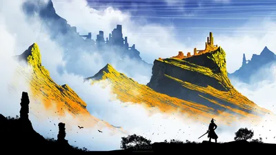 Definition Fantasy Landscape Towering Mountains Nature Wallpaper 4K 1920x1080 A, High-definition, Fantasy, Landscape, Wallpaper, Featuring, Towering, Mountains, Ancient, Ruins, Lone, Figure, White, Ultrawide, Full HD