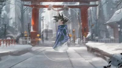 Radiant Goku Wallpaper Fantasy Wallpaper 4K 3840x2160 Goku, Dragon), Ball, Anime, Picture-in-picture, Floating, In, A, Snowy, Shrine, Gray, Ultrawide, 4k