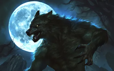 Vibrant Fierce Wallpaper Black/Dark Wallpaper 4K 1920x1200 A, Fierce, Werewolf, Creature, Snarls, Under, Glowing, Full, Moon, Dark, Eerie, Night, White, Ultrawide, Full HD