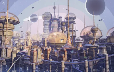 Futuristic Sci Cityscape Towering World Wallpaper 4K 1800x1136 Futuristic, Sci-fi, Cityscape, With, Towering, Domes, And, Spires, Under, Large, Planets, Rendered, Gray, White, Ultrawide