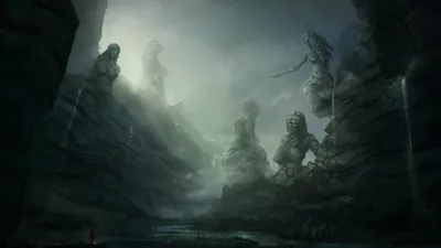 Serene Captivating Wallpaper Nature Wallpaper 4K 1920x1080 A, Captivating, Fantasy, Landscape, Featuring, Towering, Stone, Figures, Shrouded, Mist, Set, Against, Gray, Ultrawide, Full HD