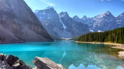 Moraine Lake Banff National Nature Wallpaper 4K 3840x2160 A, Stunning, View, Of, Moraine, Lake, In, Banff, National, Park, Alberta, Canada, Gray, Pink, Ultrawide, 4k