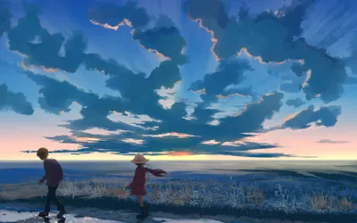 Anime Two Children One Hat Nature Wallpaper 4K 4000x2500 Anime-style, Hd, Wallpaper:, Showing, Two, Children, One, In, Hat, Walking, Under, Dramatic, Brown, Ultrawide, 4k
