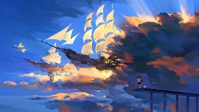 Depicting Fantasy Ships Sailing Colorful Abstract Wallpaper 4K 1920x1080 Hd, Wallpaper, Depicting, A, Fantasy, Scene, Of, Ships, Sailing, Through, Colorful, Clouds, Purple, Blue, Ultrawide, Full HD