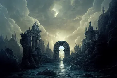 Golden Dark Wallpaper Nature Wallpaper 4K 2304x1536 Dark, Fantasy, Ai, Art, Depicting, A, Mysterious, Ancient, Stone, Archway, Over, Misty, Gray, Landscape, Full HD