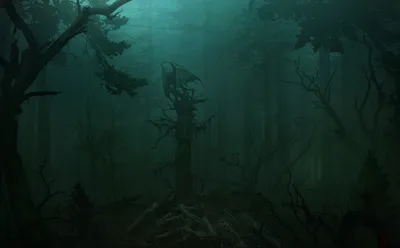Calm Dark Wallpaper Black/Dark Wallpaper 4K 1920x1190 Dark, Forest, Shrouded, In, Mist, Features, A, Winged, Demon, Perched, Twisted, Roots, Brown, Gray, Ultrawide, Full HD