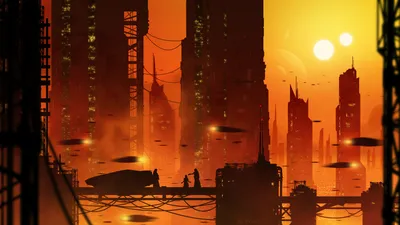 Dark Futuristic Wallpaper World Wallpaper 4K 1920x1080 Futuristic, Sci-fi, Cityscape, With, Towering, Buildings, Flying, Vehicles, Two, Suns, Setting, Rendered, Red, Orange, Ultrawide, Full HD