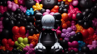 Golden Kaws Wallpaper Abstract Wallpaper 4K 1927x1080 Hd, Desktop, Wallpaper, Featuring, A, Kaws, Character, Surrounded, Colorful, Balloon-like, Figures, Embodying, White, Ultrawide, Full HD