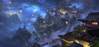 Bright Anime Wallpaper Nature Wallpaper 4K 2241x1080 Hd, Desktop, Wallpaper:, Of, A, Stunning, Anime, Landscape, Night, Featuring, Temple, Complex, Brown, Gray, Ultrawide, Full HD