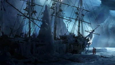 Bold Fantasy Wallpaper Nature Wallpaper 4K 1920x1080 Fantasy-themed, Hd, Desktop, Wallpaper:, Depicting, A, Large, Frozen, Ship, Anchored, Icy, Waters, Brown, Gray, Ultrawide, Full HD