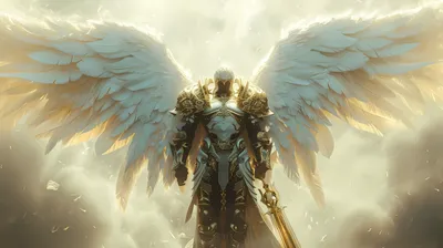 Generated Fantasy Warrior Fantasy Wallpaper 4K 5824x3264 A, 4k, Ultra, Hd, Ai-generated, Fantasy, Warrior, Angel, Glowing, Armor, Large, White, Ultrawide