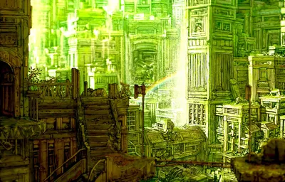 Anime Cityscape Futuristic Buildings World Wallpaper 4K 1600x1024 Hd, Anime, Cityscape, With, Intricate, Futuristic, Buildings, Bathed, Vibrant, Green, Light, Captured, White, Ultrawide