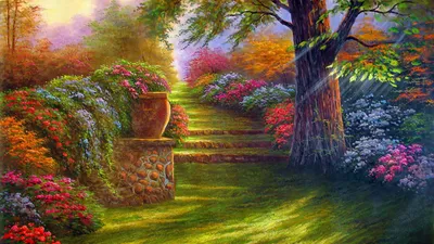 Serene Landscape Vibrant Nature Wallpaper 4K 1920x1080 An, Hd, Desktop, Wallpaper, Showing, A, Serene, Landscape, Vibrant, Greenery, Colorful, Flowers, Brown, Ultrawide, Full HD