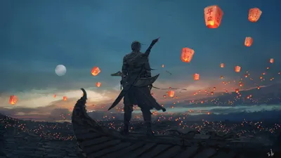 Golden Comic Wallpaper Nature Wallpaper 4K 3840x2160 Hd, Desktop, Wallpaper, From, The, Comic, Ghostblade, Featuring, Warrior, Rooftop, Floating, Lanterns, Brown, Ultrawide, 4k