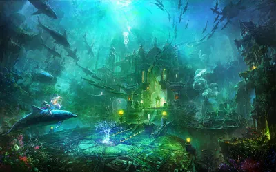 Crisp Fantasy Wallpaper World Wallpaper 4K 1920x1200 Hd, Wallpaper:, Of, A, Fantasy, Underwater, City, Featuring, Vibrant, Marine, Life, Mystical, Orange, Pink, Ultrawide, Full HD