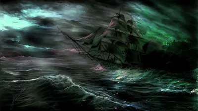 Golden Dark Wallpaper Nature Wallpaper 4K 1920x1080 A, Dark, Fantasy, Scene, Featuring, Ship, Navigating, Rough, Ocean, Waves, Set, Against, Gray, Ultrawide, Full HD