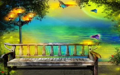 Fantasy Themed Artistic Wooden Abstract Wallpaper 4K 2560x1600 A, Fantasy-themed, Hd, Desktop, Wallpaper, Featuring, An, Artistic, Scene, Wooden, Bench, Glowing, Gray, Pink, Ultrawide, QHD