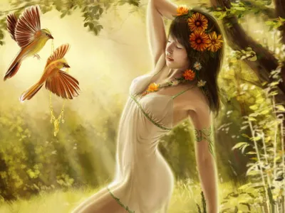 Golden Fantasy Wallpaper Nature Wallpaper 4K 1600x1200 Hd, Fantasy, Desktop, Wallpaper, Featuring, A, Woman, In, Forest, Scene, Adorned, Flowers, Gray, White, Landscape